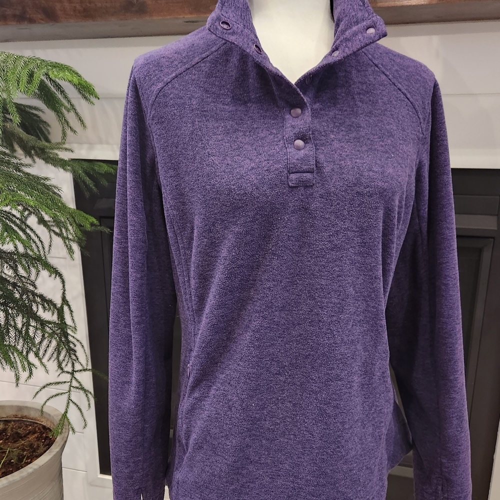Duluth Trading Co Frost Lake Purple Fleece Pullover Zip Pockets Thumb Gussets L